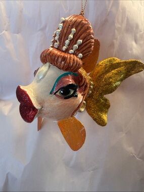 Katherine's Collection Gold & Orange Glitter Mermaid Fish Ornament